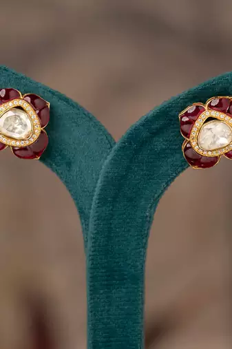 Gold plated pink stone studs in sterling silver
