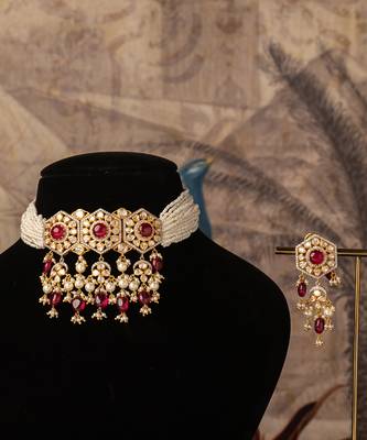 Gold plated  red  stone pearl necklace in sterling silver 2