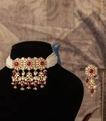 Gold plated  red  stone pearl necklace in sterling silver