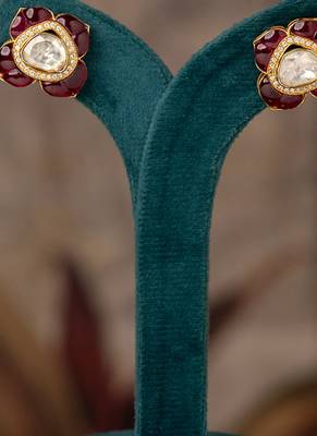 Gold plated pink stone studs in sterling silver 2