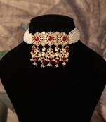 Gold plated  red  stone pearl necklace in sterling silver