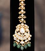 Gold plated  green beads  maangtikka in sterling silver