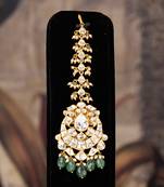 Gold plated  green beads  maangtikka in sterling silver