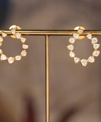 Gold plated polki studs in sterling silver 2