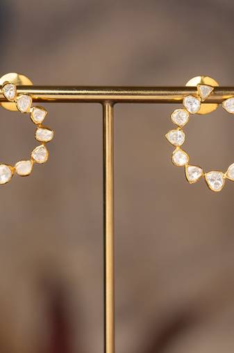 Gold plated polki studs in sterling silver