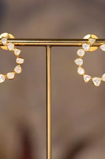 Gold plated polki studs in sterling silver