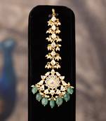 Gold plated  green beads maangtikka in sterling silver