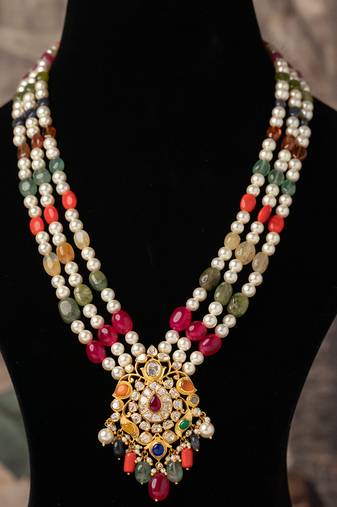 Gold plated  multicolor kundan necklace in sterling silver