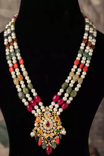 Gold plated  multicolor kundan necklace in sterling silver