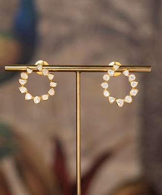 Gold plated polki studs in sterling silver 1