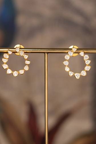 Gold plated polki studs in sterling silver