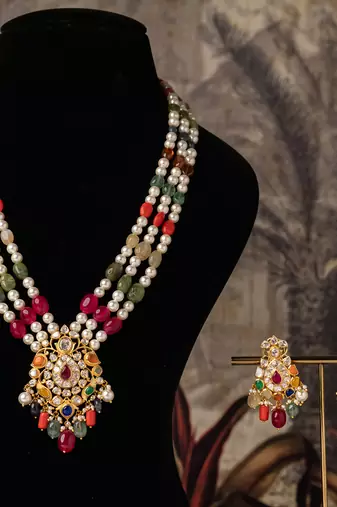 Gold plated  multicolor kundan necklace in sterling silver