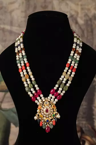 Gold plated  multicolor kundan necklace in sterling silver