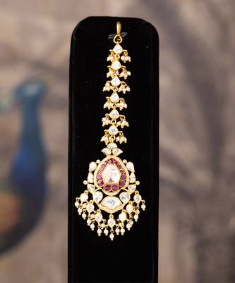 Gold plated kundan maangtikka in sterling silver 2