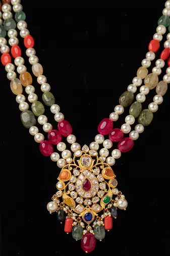 Gold plated  multicolor kundan necklace in sterling silver