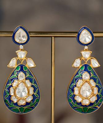 Gold plated multicolor polki jhumkas in sterling silver 1