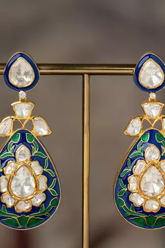 Gold plated multicolor polki jhumkas in sterling silver