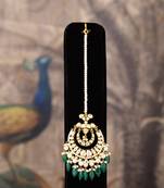 Gold plated  green beads maangtikka in sterling silver