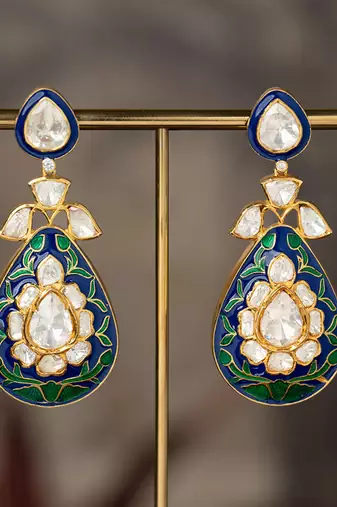 Gold plated multicolor polki jhumkas in sterling silver