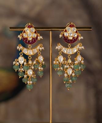 Gold plated multicolor polki jhumkas in sterling silver 1