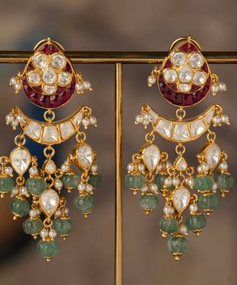 Gold plated multicolor polki jhumkas in sterling silver 2