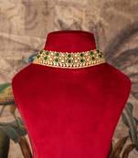 Gold plated  green stone kundan necklace in sterling silver