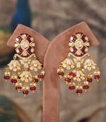 Gold plated red beads polki jhumkas in sterling silver