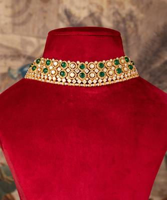 Gold plated  green stone kundan necklace in sterling silver 3