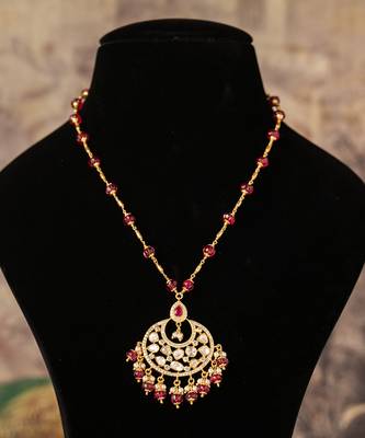 Gold plated  red beads kundan necklace in sterling silver 2
