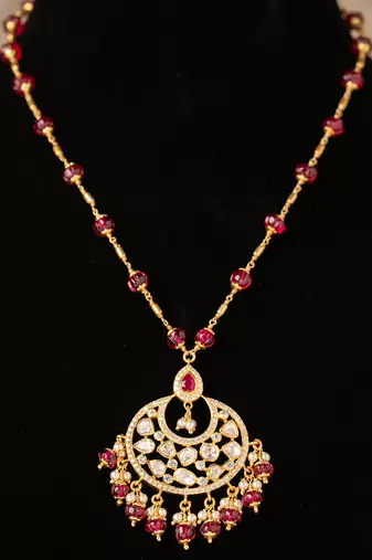 Gold plated  red beads kundan necklace in sterling silver