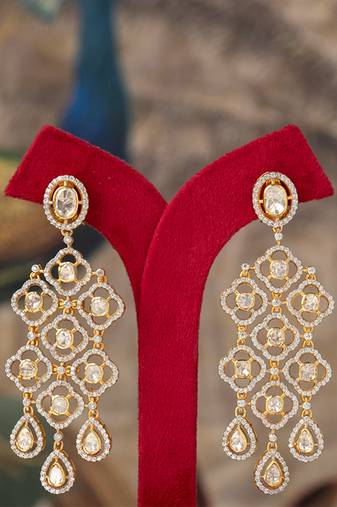 Gold plated polki jhumkas in sterling silver
