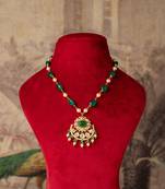 Gold plated  green stone kundan necklace in sterling silver