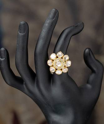 Gold plated kundan ring in sterling silver 1
