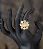 Gold plated kundan ring in sterling silver