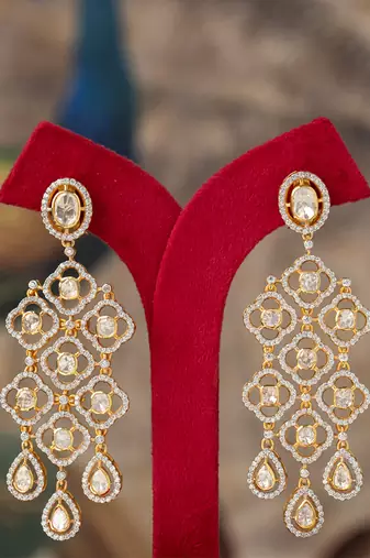 Gold plated polki jhumkas in sterling silver