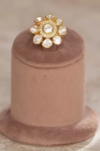 Gold plated kundan ring in sterling silver