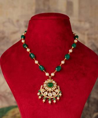 Gold plated  green stone kundan necklace in sterling silver 2