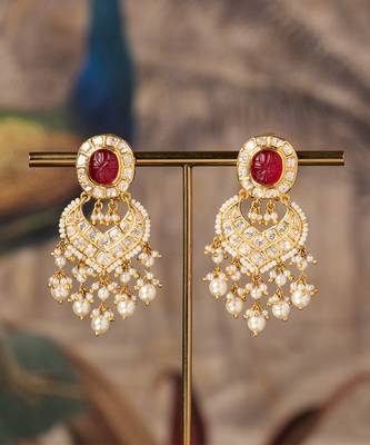 Gold plated red stone jhumkas in sterling silver 1