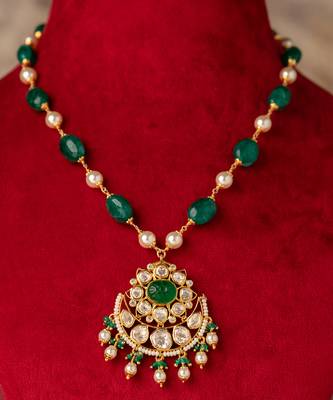Gold plated  green stone kundan necklace in sterling silver 3