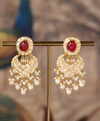 Gold plated red stone jhumkas in sterling silver 2
