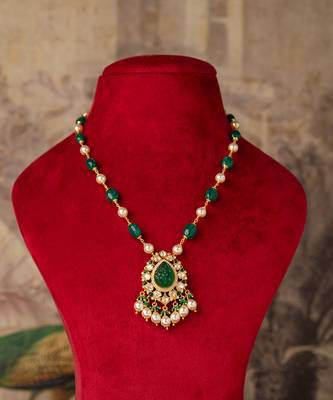 Gold plated  green kundan necklace in sterling silver 1