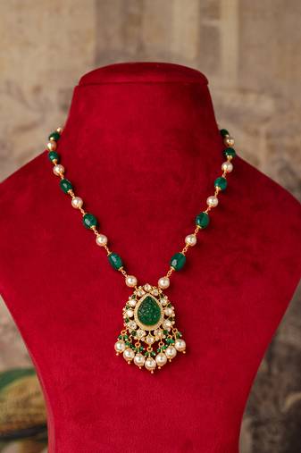 Gold plated  green kundan necklace in sterling silver