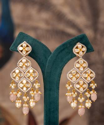 Gold plated pink beads jhumkas in sterling silver 1