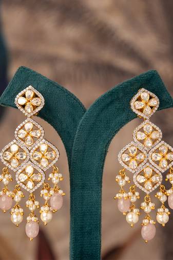 Gold plated pink beads jhumkas in sterling silver