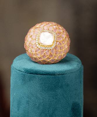 Gold plated  pink stone  kundan ring in sterling silver 1