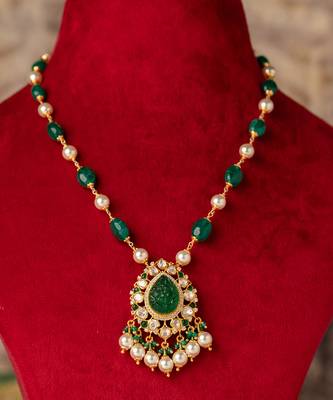 Gold plated  green kundan necklace in sterling silver 2