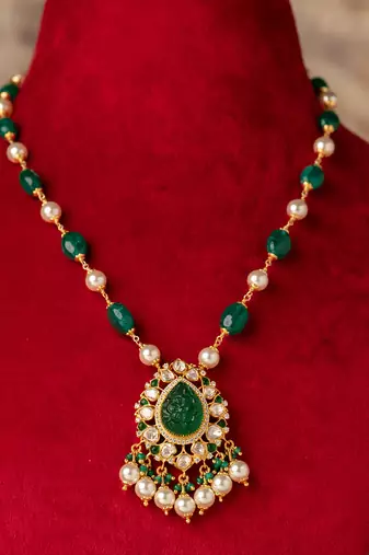 Gold plated  green kundan necklace in sterling silver