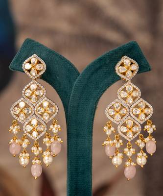 Gold plated pink beads jhumkas in sterling silver 2