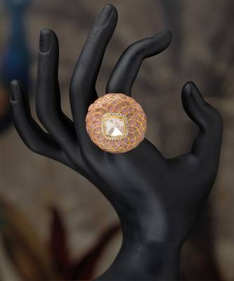 Gold plated  pink stone  kundan ring in sterling silver 2