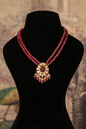 Gold plated  red stone  kundan necklace in sterling silver
